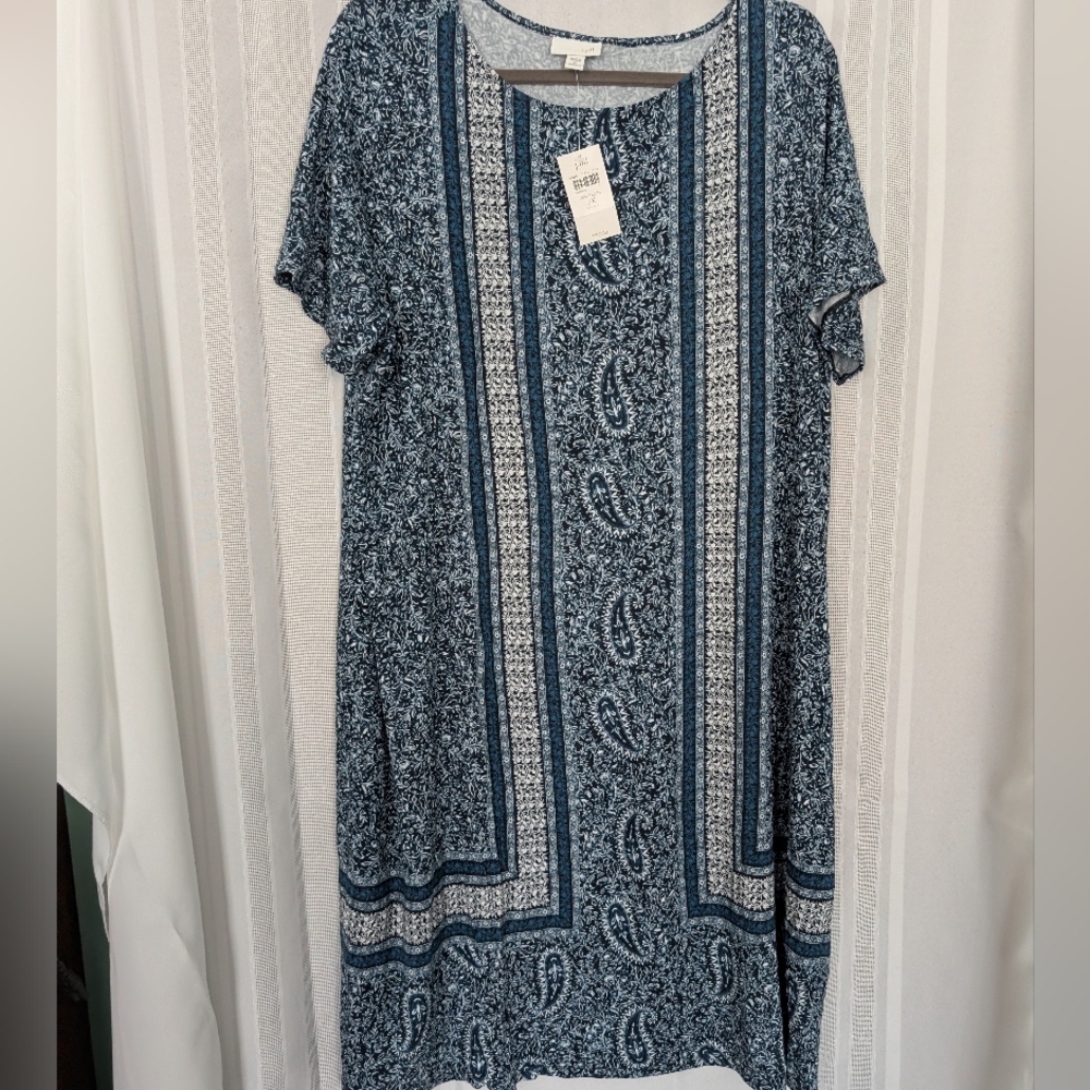 JJill Blue and White Patterned Dress